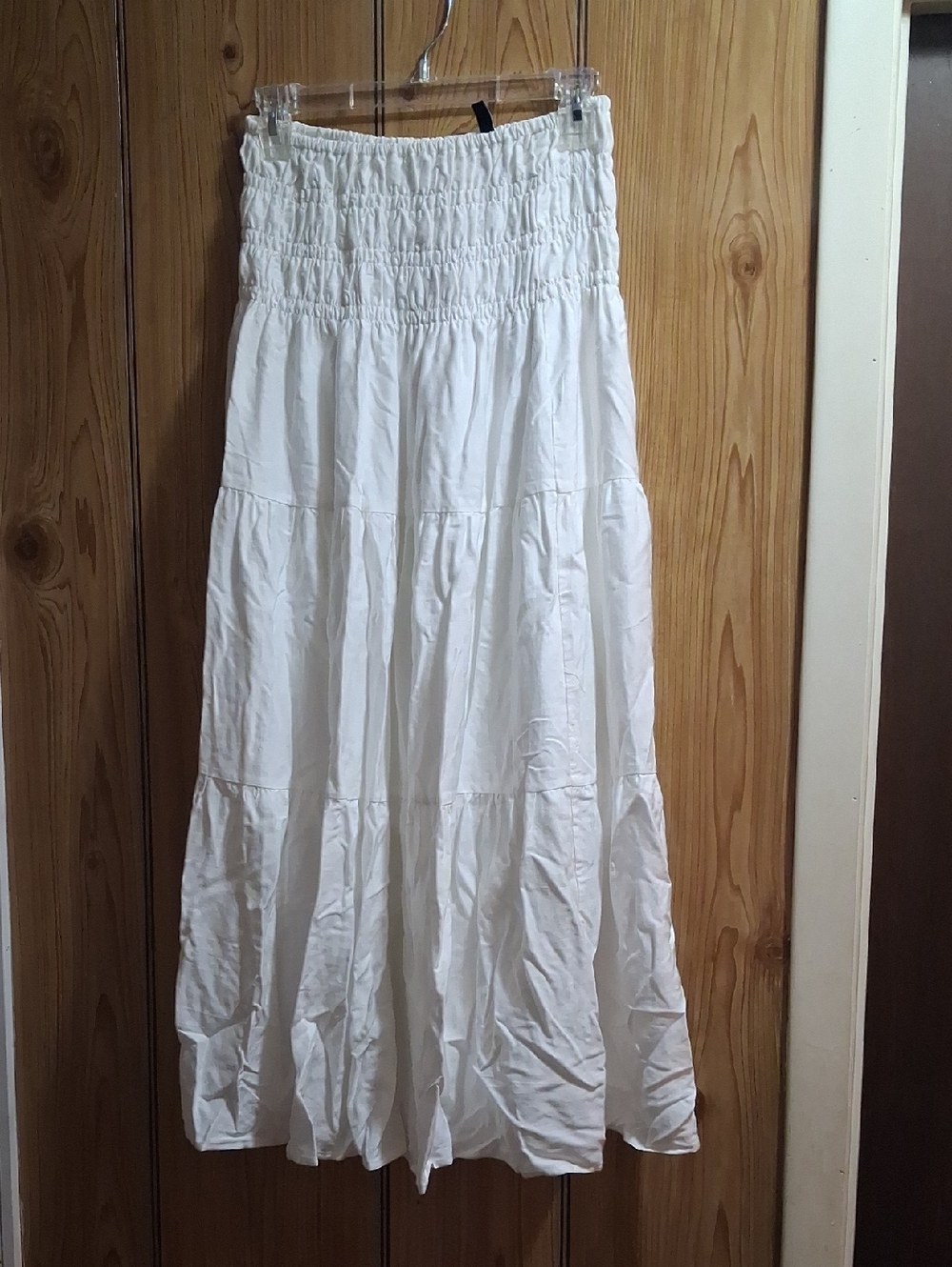Women's White Smocked Waist Maxi Skirt